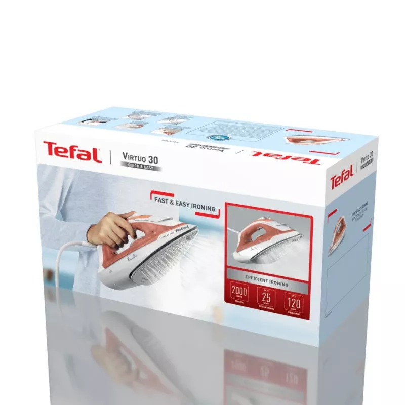 Tefal Virtuo 30 FV2C40E0 žehlička suchá a parná keramická žehliaca plocha 2000 W broskyňová, biela