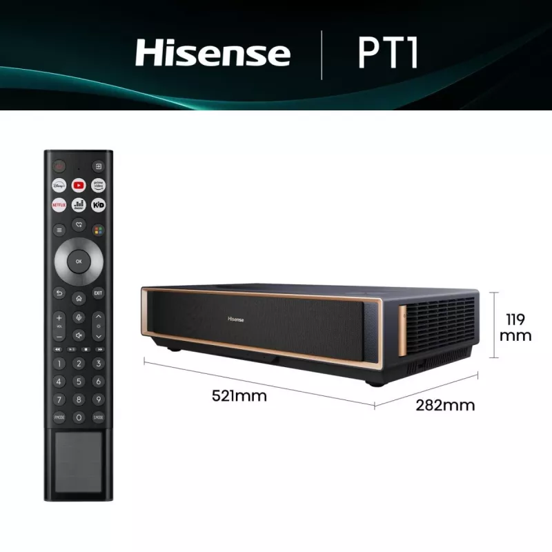 Projektor HISENSE PT1 3D Smart-TV, natívne 16:9, Wi‑Fi & Ethernet, HDR (HLG), HDMI 2.0/2.1, čierny