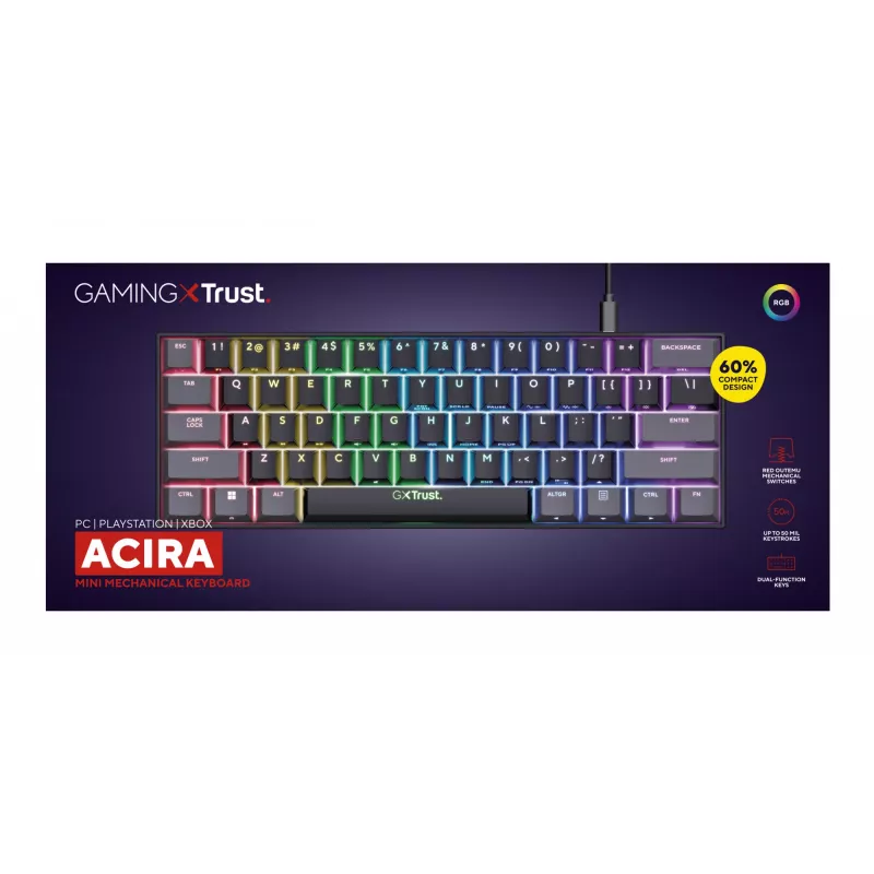 Trust GXT 867 Acira klávesnica gaming USB QWERTY US-anglická čierna