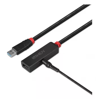 Lindy 10m USB 3.0 aktívne predlžovacie kábel štíhly, USB 3.2 Gen 1 (3.1 Gen 1) Type-C, USB 3.2 Gen 1 (3.1 Gen 1) Type-C, 5000 Mbit/s, čierny, akrylonitrilbutadiénstyrén (ABS), okrúhly kábel