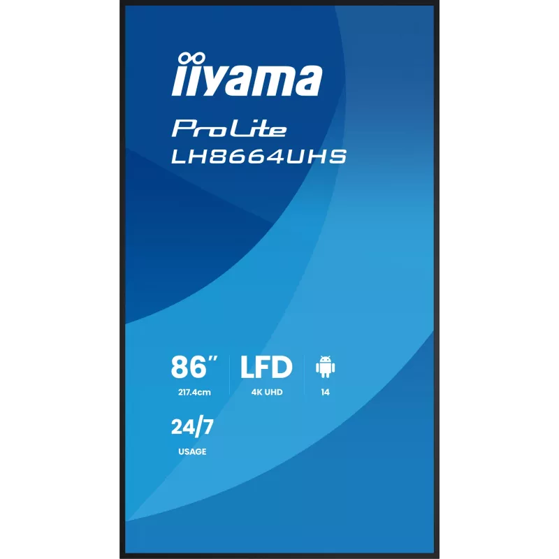 Digital-Signage plochý displej IIYAMA LH8664UHS-B3AG — 85,6 inch (2,17 m) 3840x2160 4K IPS, 450 cd/m², Wi‑Fi, Android, 24/7, čierny