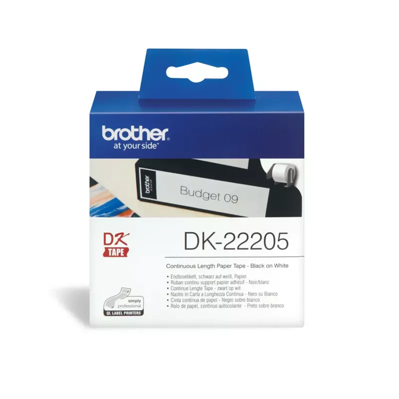 Nekonečná etiketa Brother DK22205 čierna na bielom 6,2 cm x 30,48 m