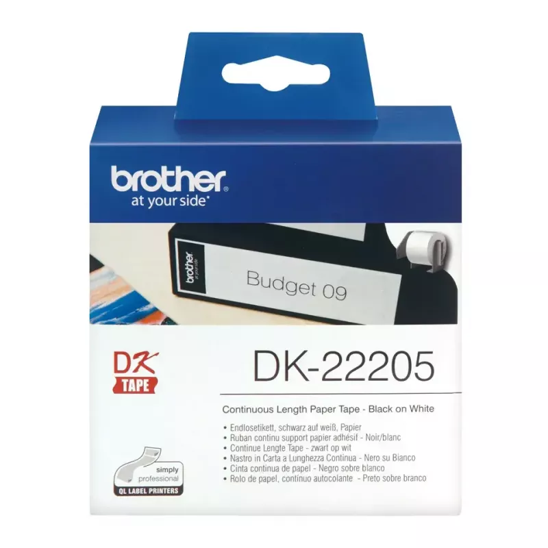 Nekonečná etiketa Brother DK22205 čierna na bielom 6,2 cm x 30,48 m
