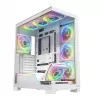 PC skriňa MODECOM VOLCANO STELLAR PLUS ARGB MIDI 8F biela — Mid-Tower, ATX, tvrdené sklo, ARGB osvetlenie, 8 ventilátorov, GPU do 42 cm