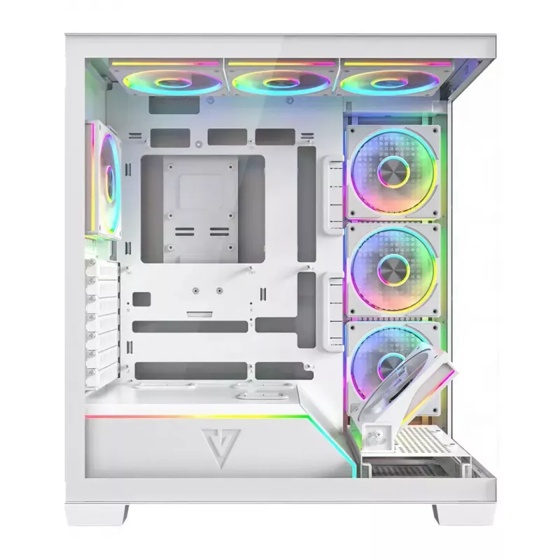 PC skriňa MODECOM VOLCANO STELLAR PLUS ARGB MIDI 8F biela — Mid-Tower, ATX, tvrdené sklo, ARGB osvetlenie, 8 ventilátorov, GPU do 42 cm