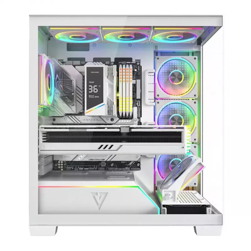 PC skriňa MODECOM VOLCANO STELLAR PLUS ARGB MIDI 8F biela — Mid-Tower, ATX, tvrdené sklo, ARGB osvetlenie, 8 ventilátorov, GPU do 42 cm