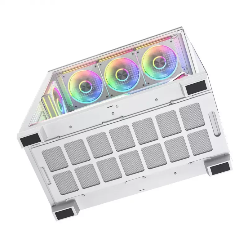 PC skriňa MODECOM VOLCANO STELLAR PLUS ARGB MIDI 8F biela — Mid-Tower, ATX, tvrdené sklo, ARGB osvetlenie, 8 ventilátorov, GPU do 42 cm