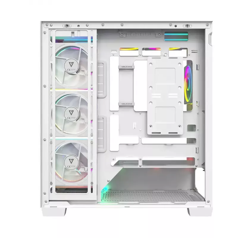 PC skriňa MODECOM VOLCANO STELLAR PLUS ARGB MIDI 8F biela — Mid-Tower, ATX, tvrdené sklo, ARGB osvetlenie, 8 ventilátorov, GPU do 42 cm