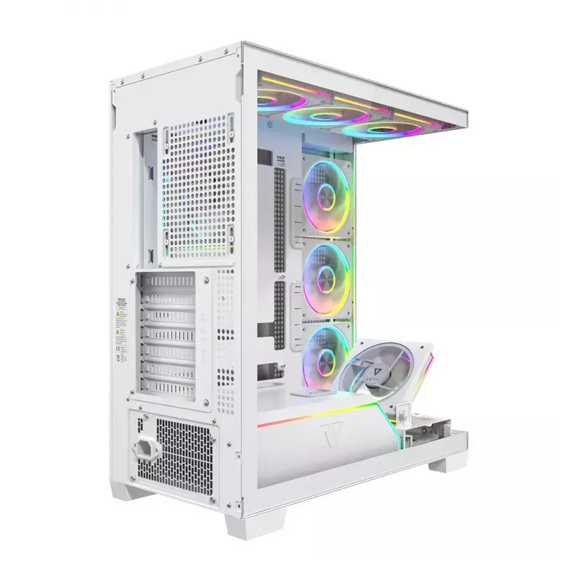 PC skriňa MODECOM VOLCANO STELLAR PLUS ARGB MIDI 8F biela — Mid-Tower, ATX, tvrdené sklo, ARGB osvetlenie, 8 ventilátorov, GPU do 42 cm