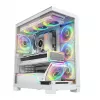 PC skriňa MODECOM VOLCANO STELLAR PLUS ARGB MIDI 8F biela — Mid-Tower, ATX, tvrdené sklo, ARGB osvetlenie, 8 ventilátorov, GPU do 42 cm