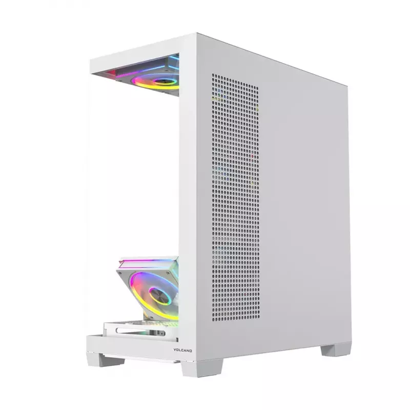PC skriňa MODECOM VOLCANO STELLAR PLUS ARGB MIDI 8F biela — Mid-Tower, ATX, tvrdené sklo, ARGB osvetlenie, 8 ventilátorov, GPU do 42 cm