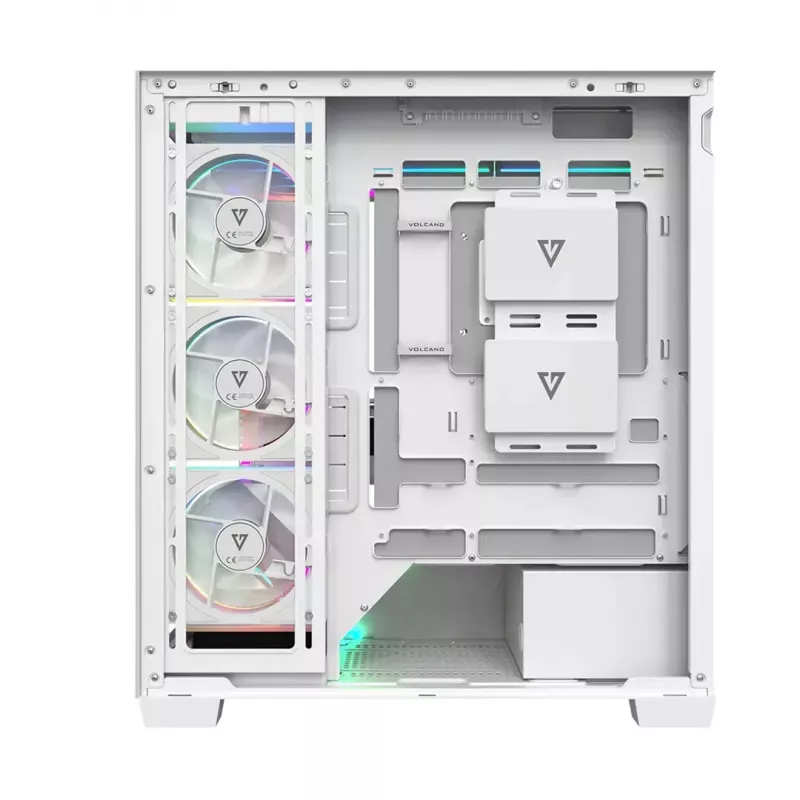 PC skriňa MODECOM VOLCANO STELLAR PLUS ARGB MIDI 8F biela — Mid-Tower, ATX, tvrdené sklo, ARGB osvetlenie, 8 ventilátorov, GPU do 42 cm