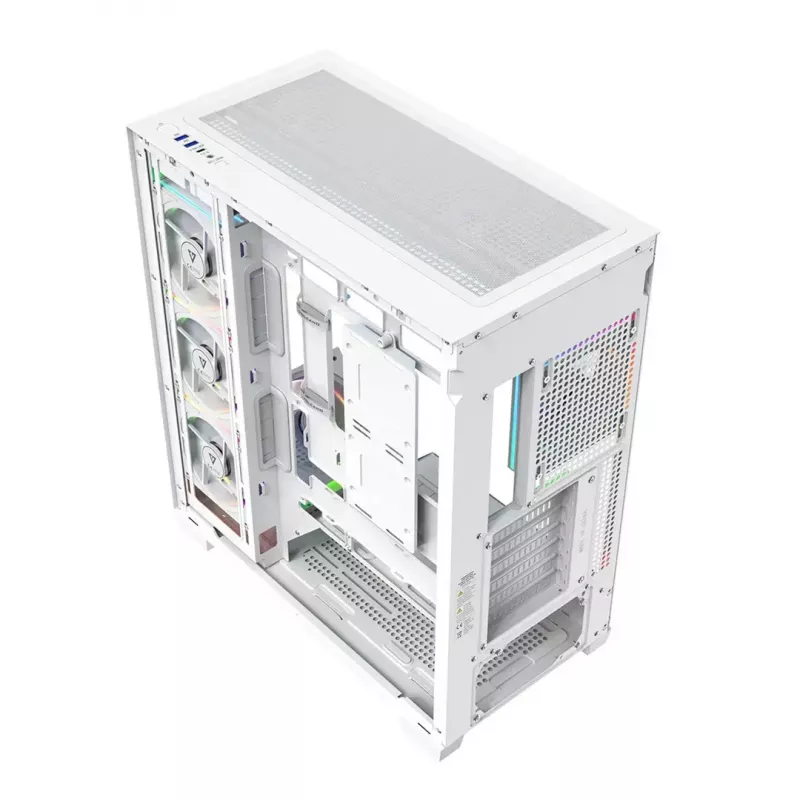 PC skriňa MODECOM VOLCANO STELLAR PLUS ARGB MIDI 8F biela — Mid-Tower, ATX, tvrdené sklo, ARGB osvetlenie, 8 ventilátorov, GPU do 42 cm