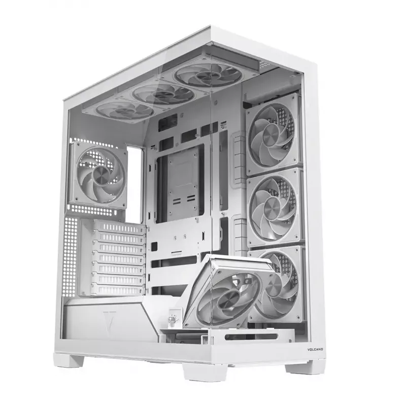 PC skriňa MODECOM VOLCANO STELLAR PLUS ARGB MIDI 8F biela — Mid-Tower, ATX, tvrdené sklo, ARGB osvetlenie, 8 ventilátorov, GPU do 42 cm