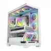PC skriňa MODECOM VOLCANO STELLAR PLUS ARGB MIDI 8F biela — Mid-Tower, ATX, tvrdené sklo, ARGB osvetlenie, 8 ventilátorov, GPU do 42 cm