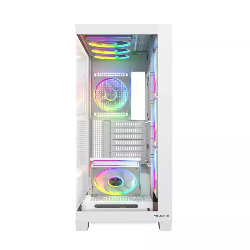 PC skriňa MODECOM VOLCANO STELLAR PLUS ARGB MIDI 8F biela — Mid-Tower, ATX, tvrdené sklo, ARGB osvetlenie, 8 ventilátorov, GPU do 42 cm