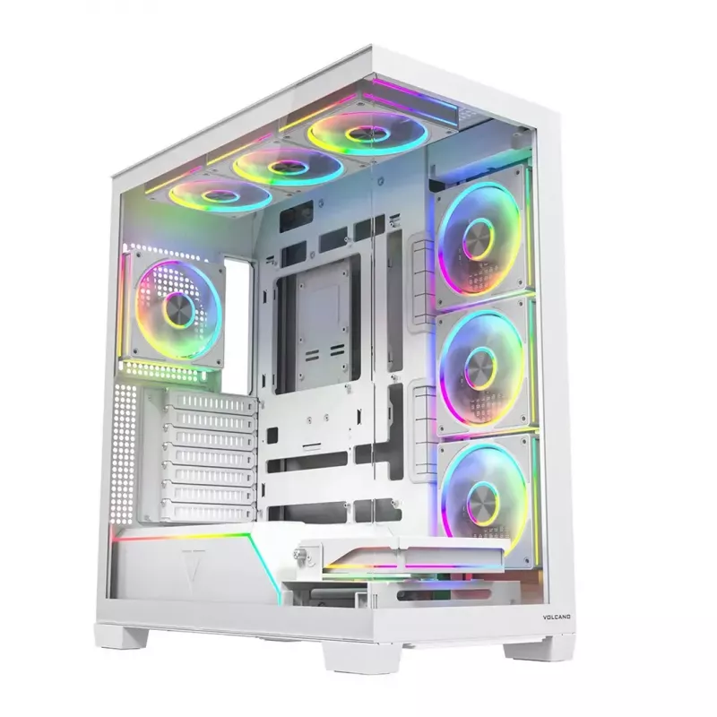 PC skriňa MODECOM VOLCANO STELLAR PLUS ARGB MIDI 8F biela — Mid-Tower, ATX, tvrdené sklo, ARGB osvetlenie, 8 ventilátorov, GPU do 42 cm