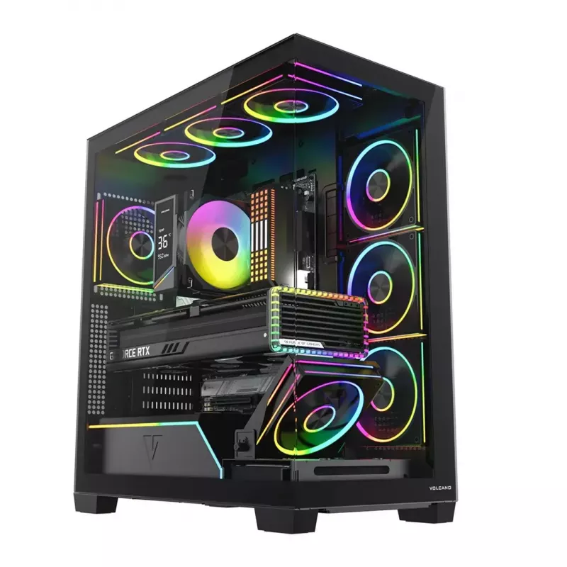 PC skriňa Mid-Tower MODECOM VOLCANO STELLAR PLUS ARGB MIDI, 5 predných ventilátorov, tvrdené sklo, USB-C