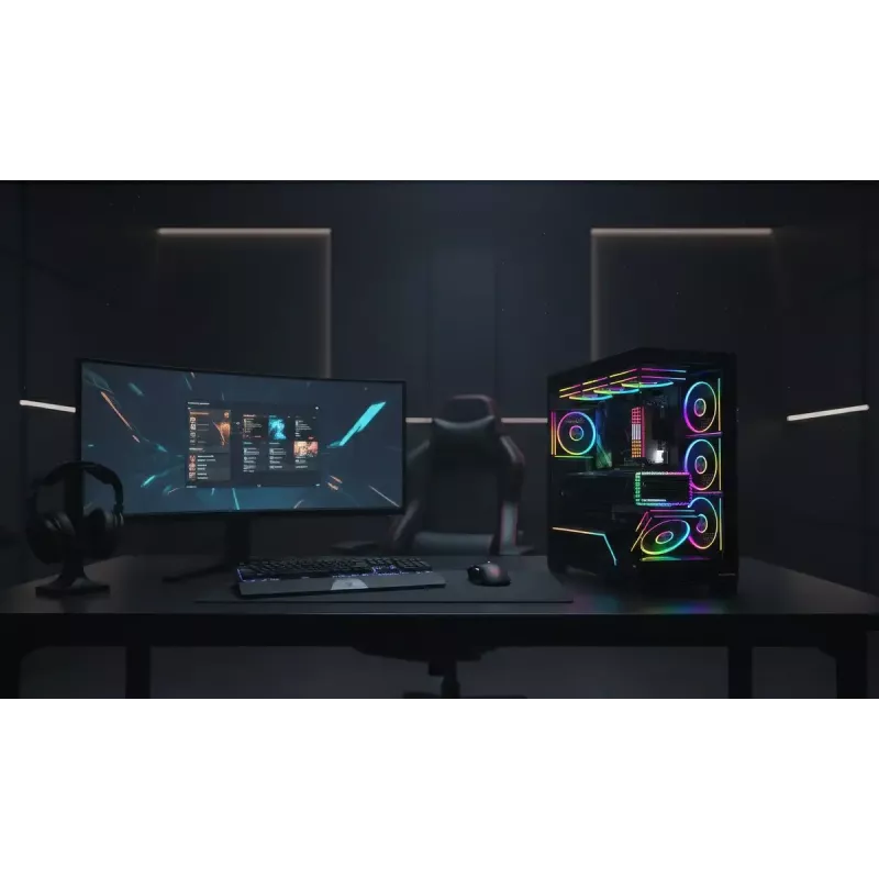 PC skriňa Mid-Tower MODECOM VOLCANO STELLAR PLUS ARGB MIDI, 5 predných ventilátorov, tvrdené sklo, USB-C