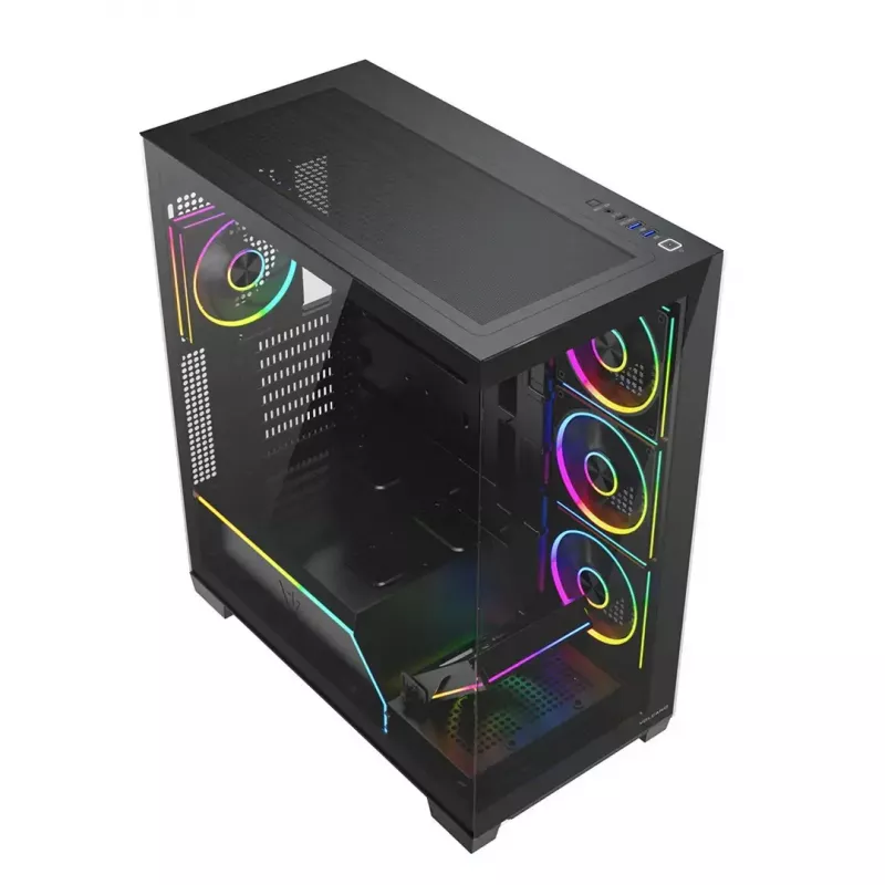 PC skriňa Mid-Tower MODECOM VOLCANO STELLAR PLUS ARGB MIDI, 5 predných ventilátorov, tvrdené sklo, USB-C