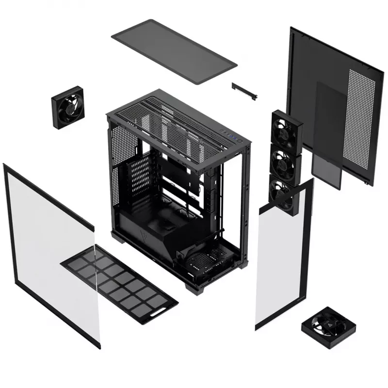 PC skriňa Mid-Tower MODECOM VOLCANO STELLAR PLUS ARGB MIDI, 5 predných ventilátorov, tvrdené sklo, USB-C