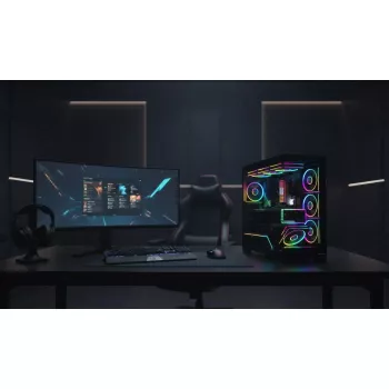 PC skriňa MODECOM VOLCANO STELLAR PLUS MIDI čierna — Mid-Tower ATX, tvrdené sklo, USB-C, podporuje grafické karty do 420 mm