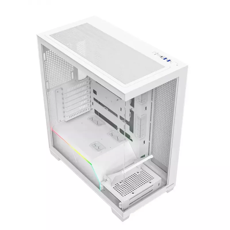 PC skriňa MODECOM VOLCANO STELLAR PLUS MIDI biela — Midi Tower, microATX, tvrdené sklo, USB-C, podporuje GPU 420 mm