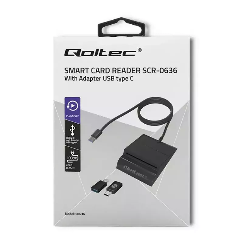 Čítačka kariet QOLTEC Smart ID Card Reader Intelligenst model 50636 USB Type-C