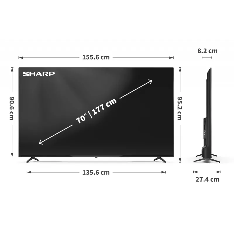 Sharp 70HP5265E TV 177,8 cm (70 palcov) 4K Ultra HD Smart TV Wi-Fi čierna