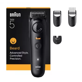 Strihač brady BRAUN BT5520 — 0,5–20 mm, 40 nastavení dĺžky, nabíjateľný, 120 min výdrž batérie, čierna