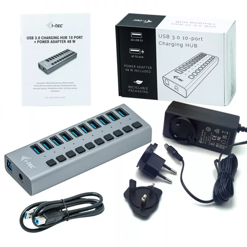 i-tec USB 3.0 nabíjací HUB 10 portov + napájací zdroj 48 W