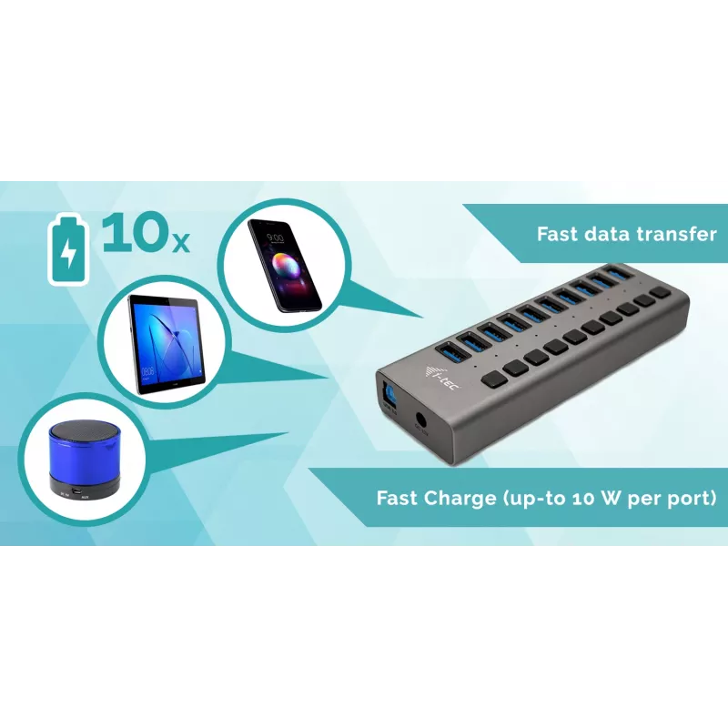 i-tec USB 3.0 nabíjací HUB 10 portov + napájací zdroj 48 W