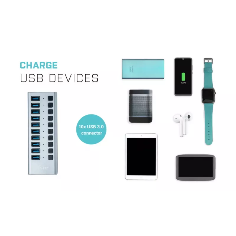i-tec USB 3.0 nabíjací HUB 10 portov + napájací zdroj 48 W