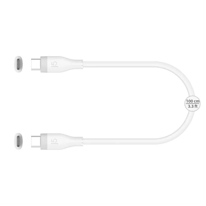 USB-C-na-USB-C nabíjací/dátový kábel j5create JUCX17W, 60W, tekutý silikón, 1,8 m, biely