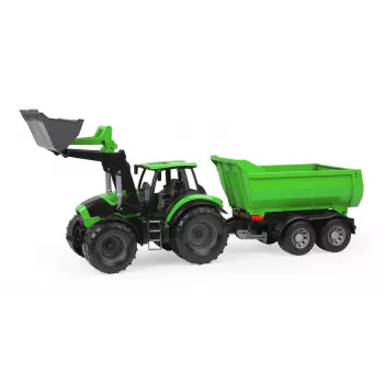 Mechanický hrací traktor Lena Deutz-Fahr Worxx s dĺžkou 74 cm a odnímateľným prívesom