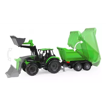 Mechanický hrací traktor Lena Deutz-Fahr Worxx s dĺžkou 74 cm a odnímateľným prívesom