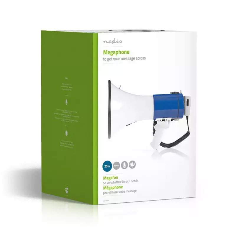Megafón Nedis MEPH200WT biela modrá 20 W dosah 300 m