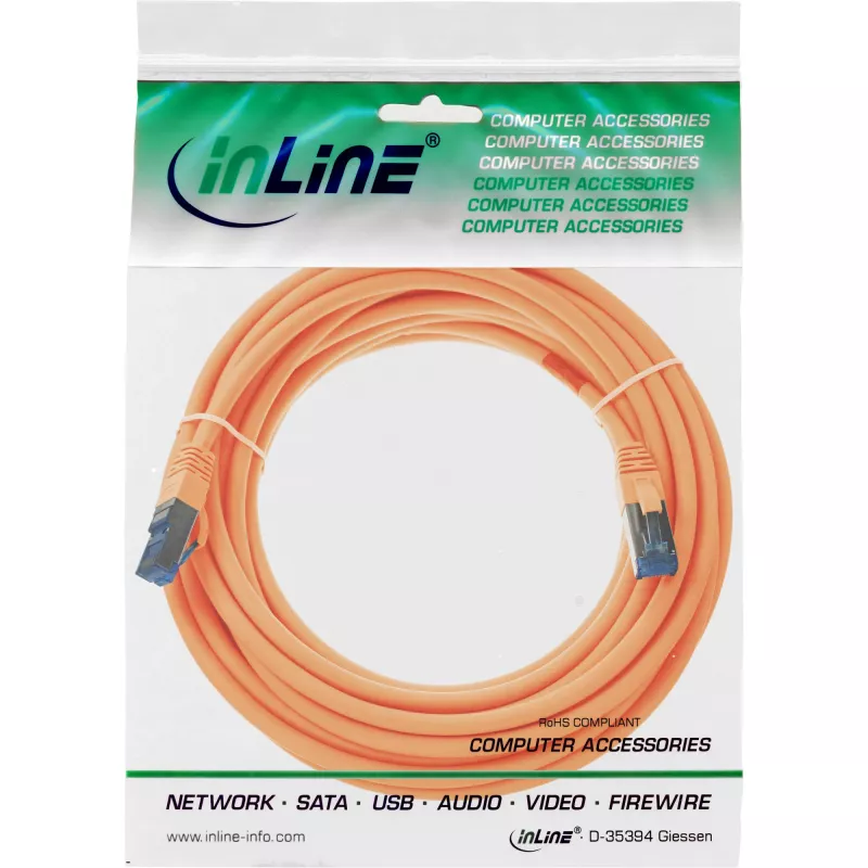 InLine patch kábel S/FTP PiMF Cat.6A bezhalogénový 500MHz oranžový 15m