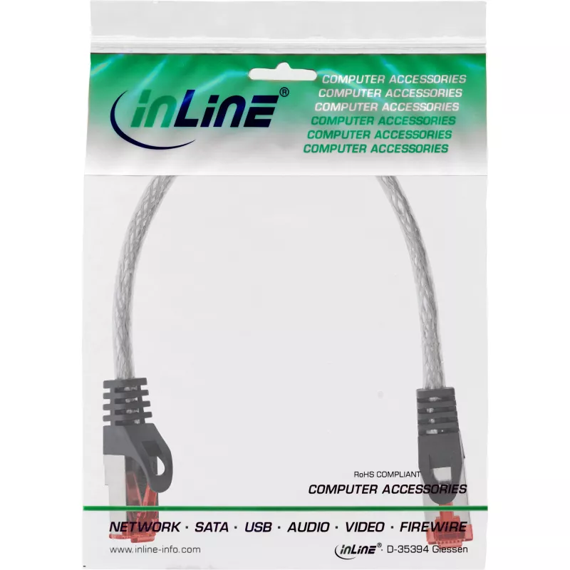 Patch kábel InLine S/FTP PiMF Cat6 250MHz RJ-45–RJ-45 PVC transparentný 0,25 m
