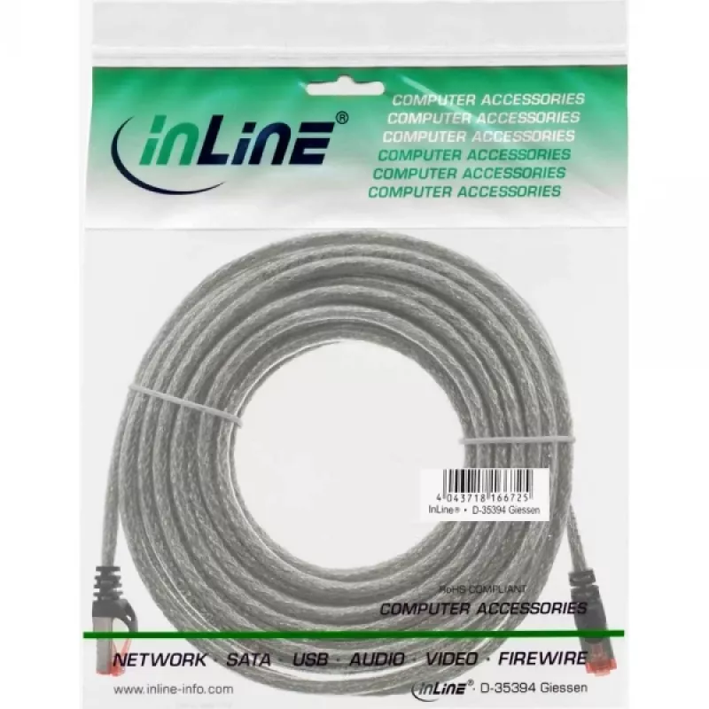 Ethernetový patch kábel InLine Cat6 S/FTP PiMF 250MHz PVC, RJ-45–RJ-45, meď, transparentný, 15 m
