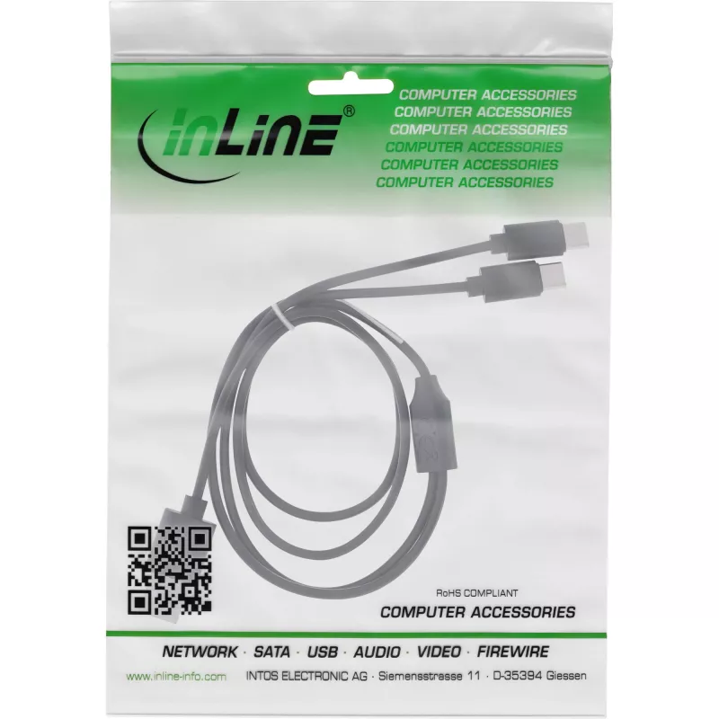 InLine USB 2in1 Y nabíjací kábel, 1x USB-A konektor samec na 2x USB-C konektor samec, čierny 0,5m