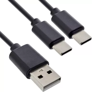 InLine USB 2in1 Y nabíjací kábel, 1x USB-A konektor samec na 2x USB-C konektor samec, čierny 1 m