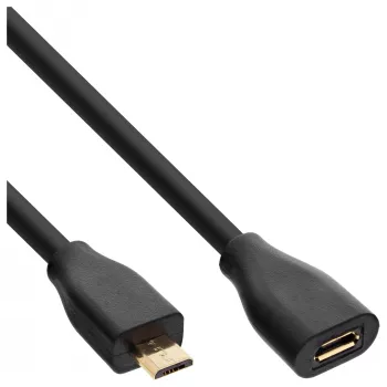 InLine Micro-USB 2.0 predlžovací kábel, Micro-B konektor samec/samica, čierny/zlatý, 5m