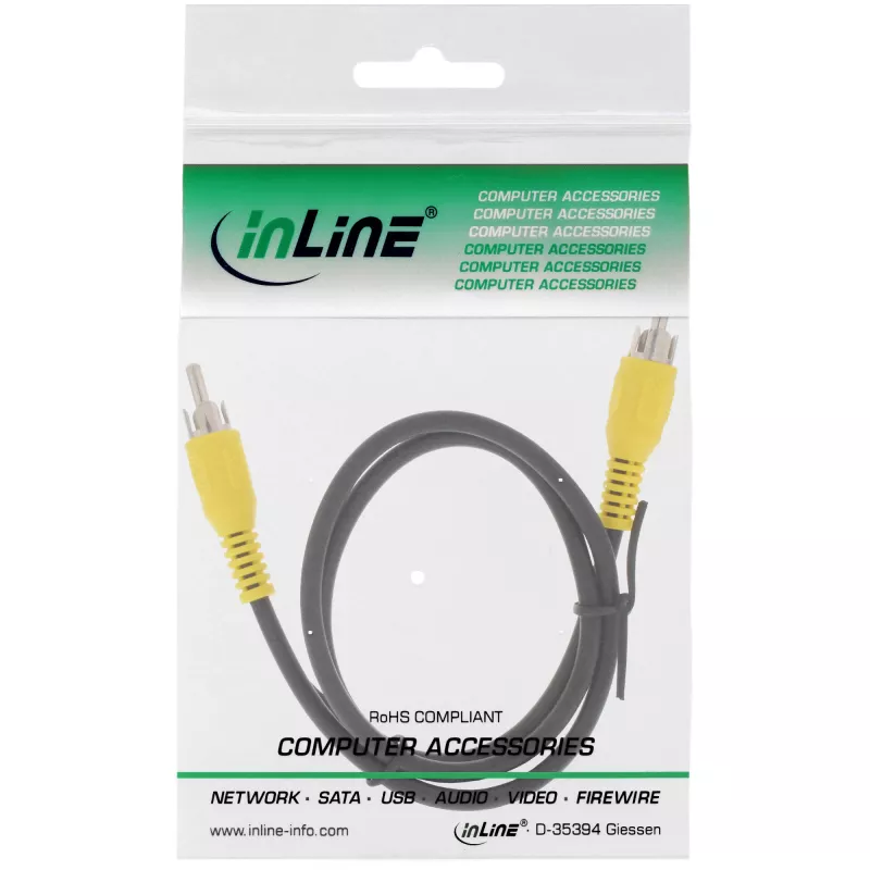 InLine video kábel, 1x RCA M/M, žlté konektory, 2m, RCA, RCA, 2 m, čierny