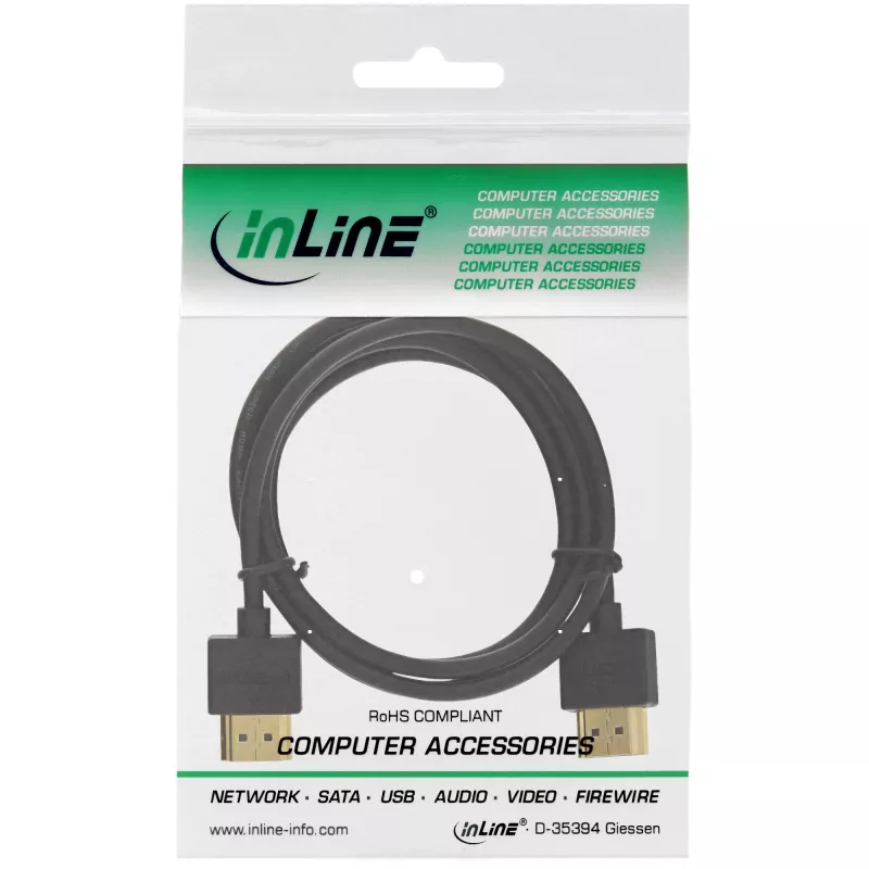 InLine High Speed HDMI kábel s Ethernet, AM/AM, superplochý, čierny/zlatý, 0,5 m
