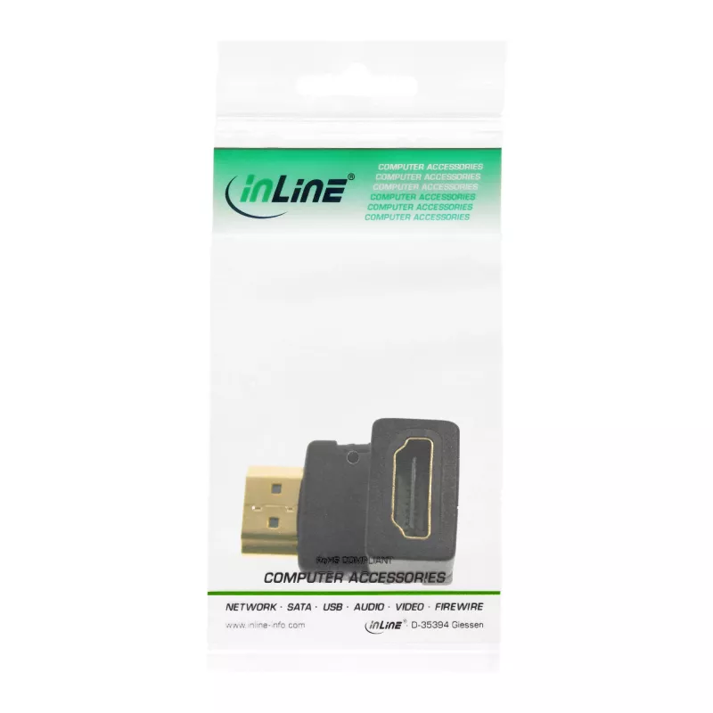 InLine HDMI adaptér konektor samec/samica dole zahnutý, pozlátený, 4K2K