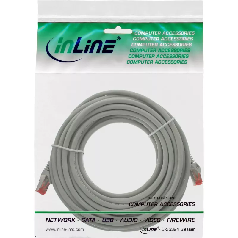 InLine Patch kábel S/FTP PiMF Cat.6 250MHz meď bezhalogénový sivý 20m