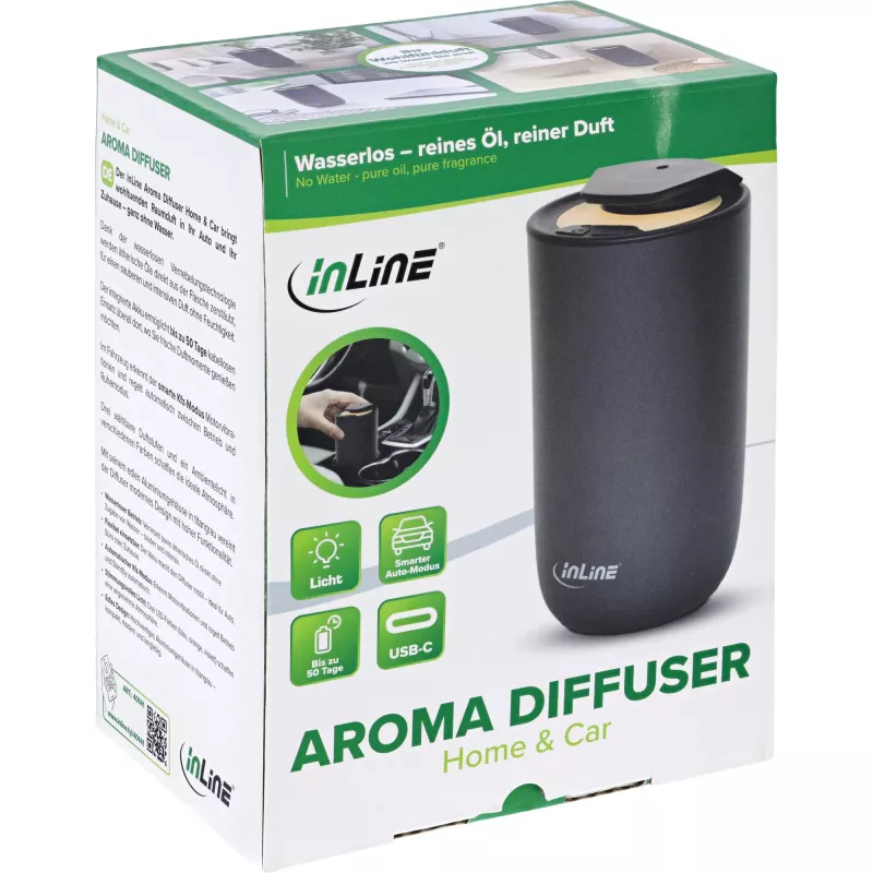 Aróma difúzor InLine pre domácnosť a auto, bez vody, ambientné osvetlenie, nabíjateľná batéria (40141)