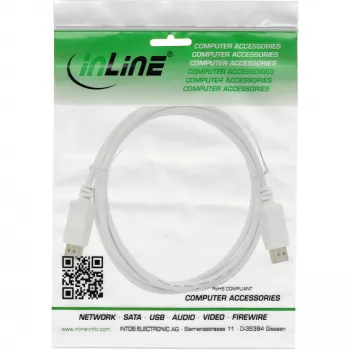DisplayPort kábel InLine 17211W, DisplayPort–DisplayPort, 1,5 m, biela, priemer 7 mm