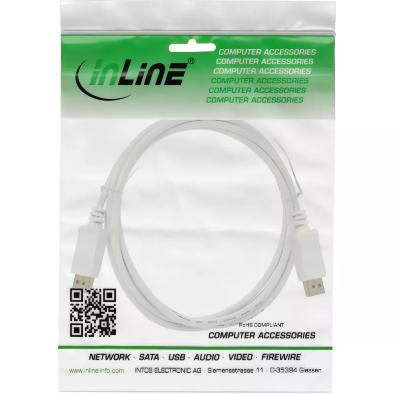 DisplayPort kábel InLine 17211W, DisplayPort–DisplayPort, 1,5 m, biely, priemer 7 mm